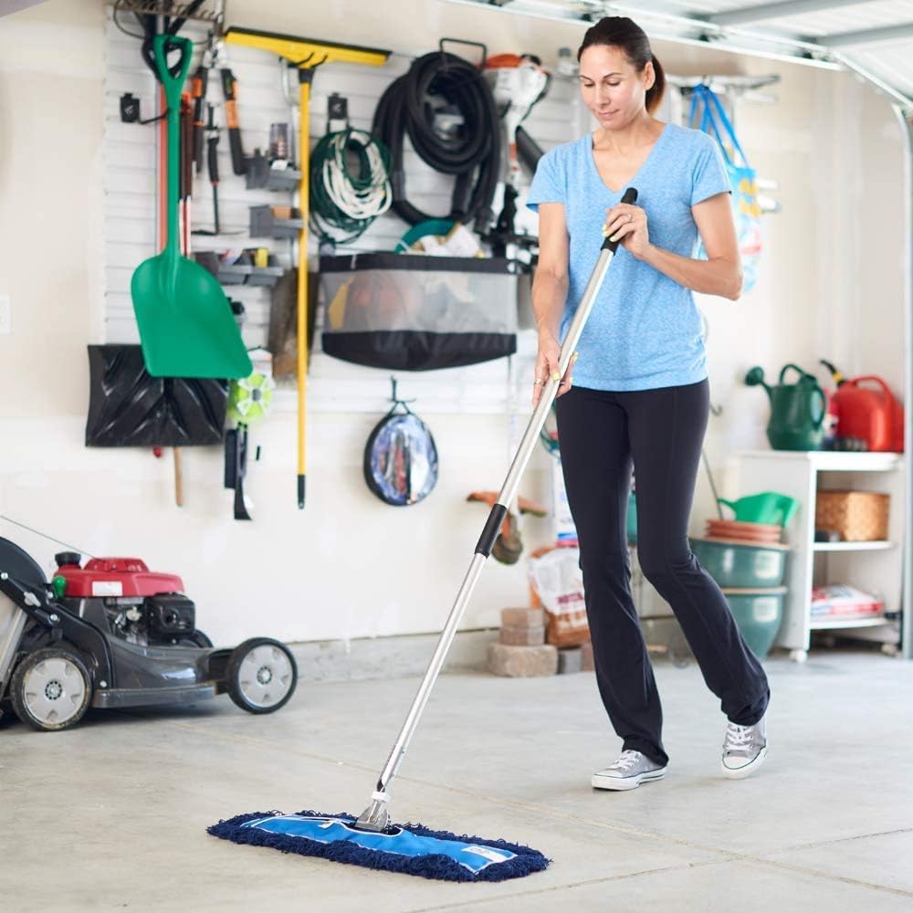 Nine Forty 24" Premium Nylon Dust Mop with Wood Handle - Heavy Duty Mop Head for Industrial, Commercial, and Residential Cleaning - Dry Floor Duster for Hardwood Surfaces and Commercial - Blue