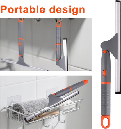Swivel Shower Squeegee for Glass Doors, All-Purpose Anti-Slip Window Squeegee with 2 Blades, Window Cleaner Tool Bathroom Squeegee for Shower Doors, Tile Shower Walls，Mirrors,Car Windshields