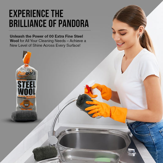 Pandora Steel Wool #2 – Coarse Grade, 16 Pads for Cleaning and Removing - Quality Metal Strands - Ideal to Remove Floor Scuff Marks and Old Wax