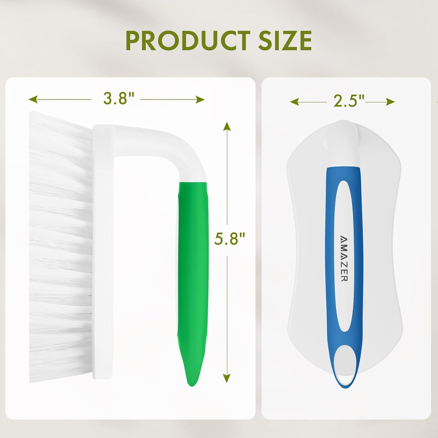 Amazer Scrub Brush for Cleaning Comfort Grip Shower Scrubber Stiff Bristles with Handle Heavy Duty Cleaner Brush for Tub Sink Carpet Floor - Pack of 2 (Green+Green)