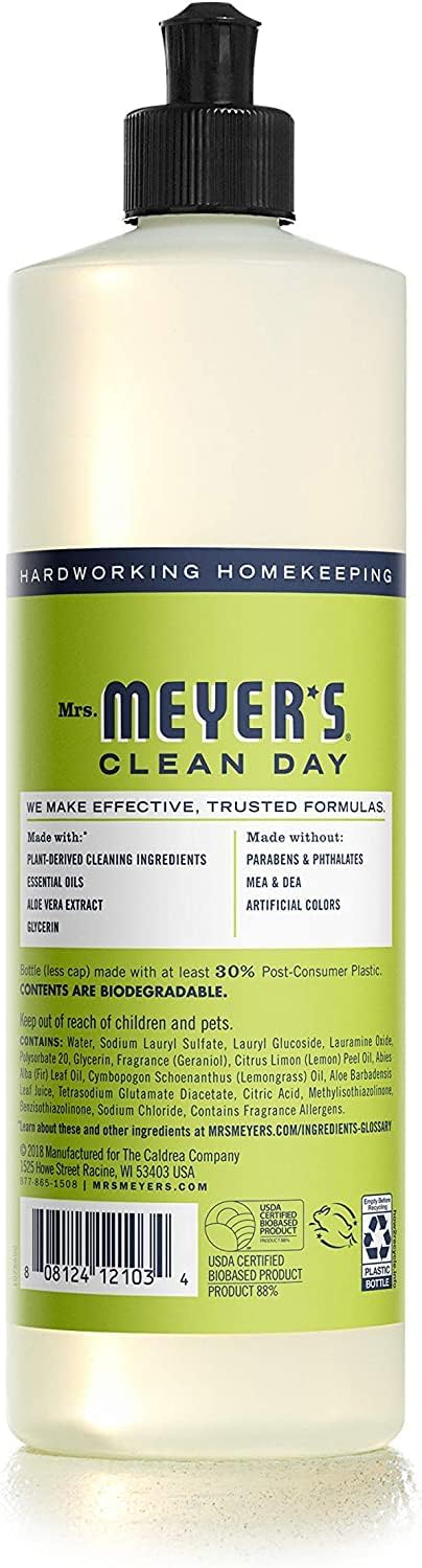 MRS. MEYER'S CLEAN DAY Liquid Dish Soap, Basil Scent, 16 Fl Oz Bottle - 3 Pack