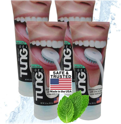 Tung Tongue Gel, Fresh Mint Tongue Cleaner Paste, Bad Breath Odor Eliminator, Halitosis Defense, BPA Free, USA Made (2-Pack)