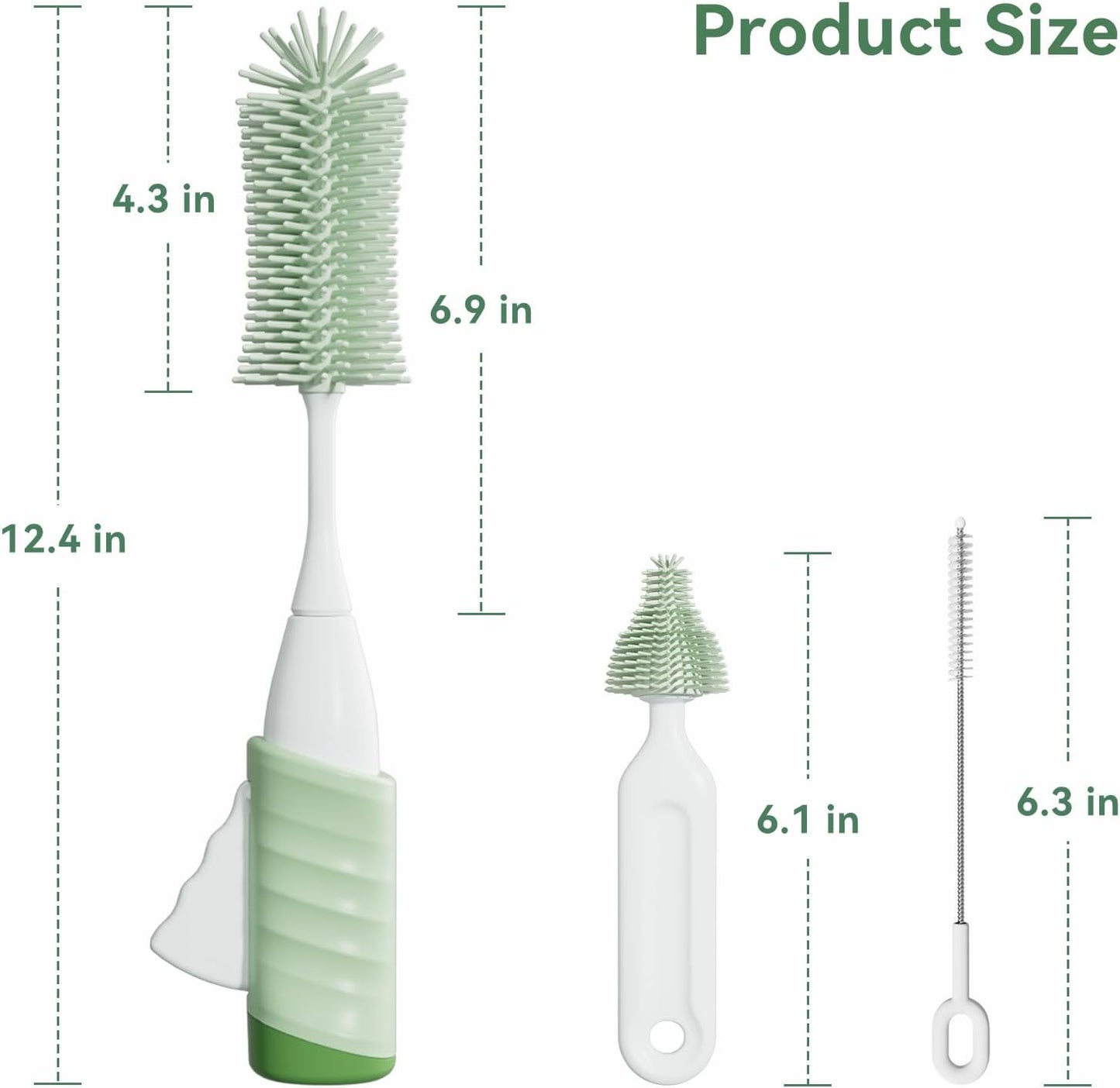 Baby Bottle Brush Set, Innovative Efficient Press-to-Spin Brush Cleaner - Includes Silicone Bottle Brush, Nipple Brush, Straw Cleaner - Spinning Generates Rich Foam for Deep Cleaning, Blue