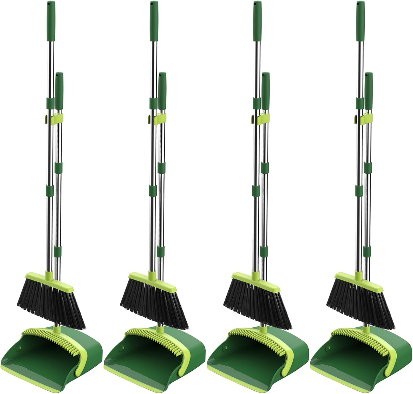 NACENA Broom and Dustpan Set, 52-in Long Adjustable Handle Broom Dustpan Combo with Dustpan Teeth to Automatically Clean Hair Suitable for Home Kitchen Office Hall Floor（Black&Red）