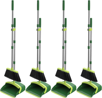 NACENA Broom and Dustpan Set, 52-in Long Adjustable Handle Broom Dustpan Combo with Dustpan Teeth to Automatically Clean Hair Suitable for Home Kitchen Office Hall Floor（Black&Red）