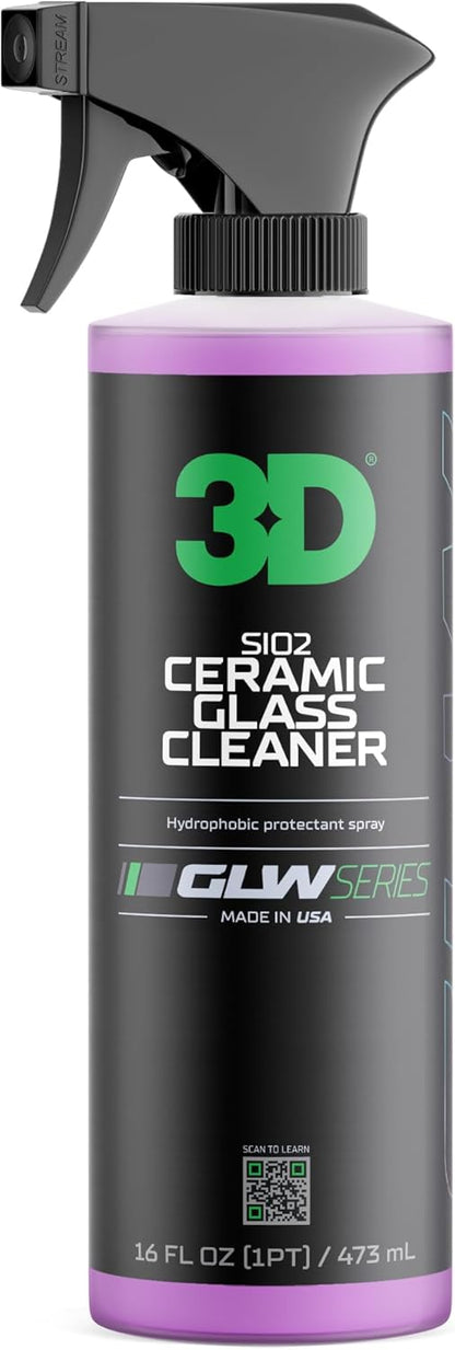3D SiO2 Ceramic Glass Cleaner 1 Gallon – Hydrophobic Car Glass Cleaner with Rain Repellency – Optical-Grade Clarity, Streak-Free Shine & Ceramic Protection – Auto Detailing Spray – Made in USA