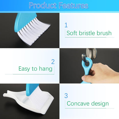 3 Pcs Mini Dustpan and Brush Set, Small Hand Broom and Dust Pan Set, Portable Cleaning Tool for Desktop, Keyboard, Sofa, Car, Kitchen, 3 Colors