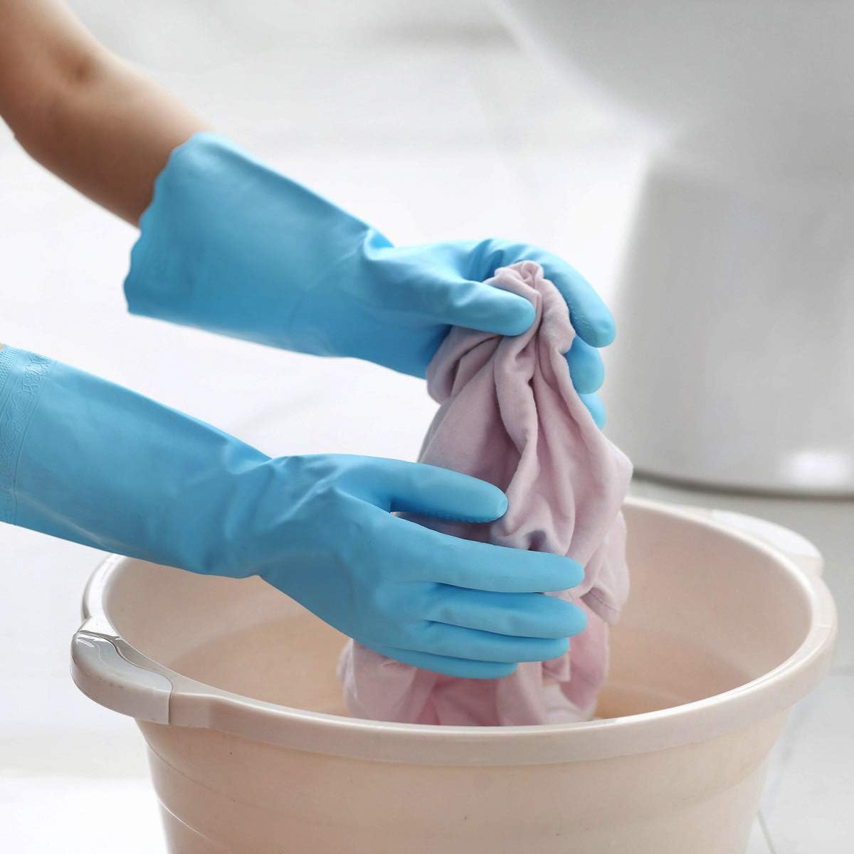 HSL Household Cleaning Gloves - 2 Pairs Reusable Kitchen Dishwashing Gloves with Latex Free, Cotton lining, Waterproof, Non-Slip, Ideal for Dishes, Household Chores, and Gardening (Medium)