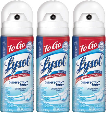 Lysol To Go Disinfectant Spray, Travel Size Sanitizing, For On-the-Go Disinfecting and Deodorizing, Crisp Linen, 1.5 Fl. Oz (Pack of 4)