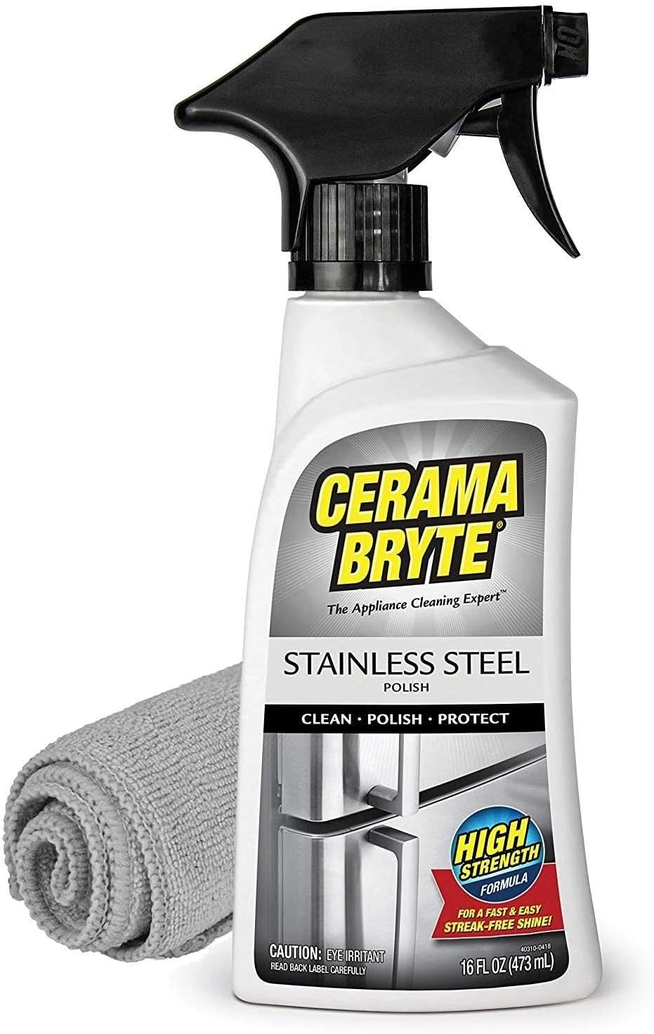 Cerama Bryte High Strength Protective Stainless Steel Appliance Cleaner & Polish Spray with Mineral Oil - 16 oz, Includes Large Microfiber Cloth