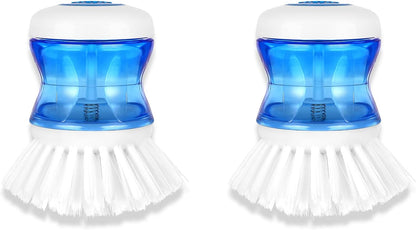 Dish Brush with Soap Dispenser for Dishes Pot Pan Kitchen Sink Scrubbing, Blue 2 Pack