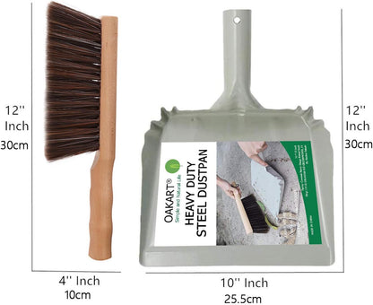 Mini Metal Dustpan and Brush Set, Natural Hand Broom, Stainless Steel Dust Pan, Heat-Safe for Fireplace Ash Cleaning, Anti-Static, Eco-Friendly