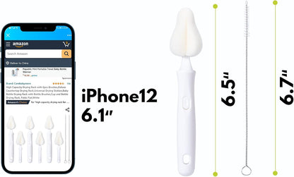 Carebabymore 8 Pcs Sponge Nipple Bottle Brushes, Baby Bottle Brush with 3 Pcs Nipple Cleaner, 3 Pcs Replacement Heads and 2 Pcs Straw Brushes, White