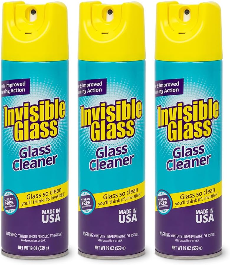 Invisible Glass 91160 Premium Aerosol Glass and Window Foaming Cleaner Spray – Cleans Glass, Windows, Mirrors, Shower Doors, and More – Streak-Free, Ammonia-Free, Tint-Safe – 19 oz