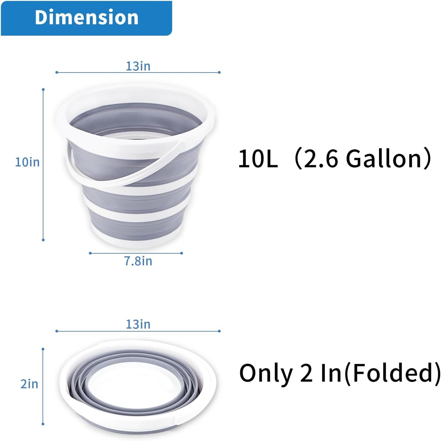 2 Pack Collapsible Buckets 10L 2.6 Gallon Cleaning Bucket Mop Bucket Folding Foldable Portable Small Plastic Water Supplies for Outdoor Garden Camping Fishing Car Wash Space Saving