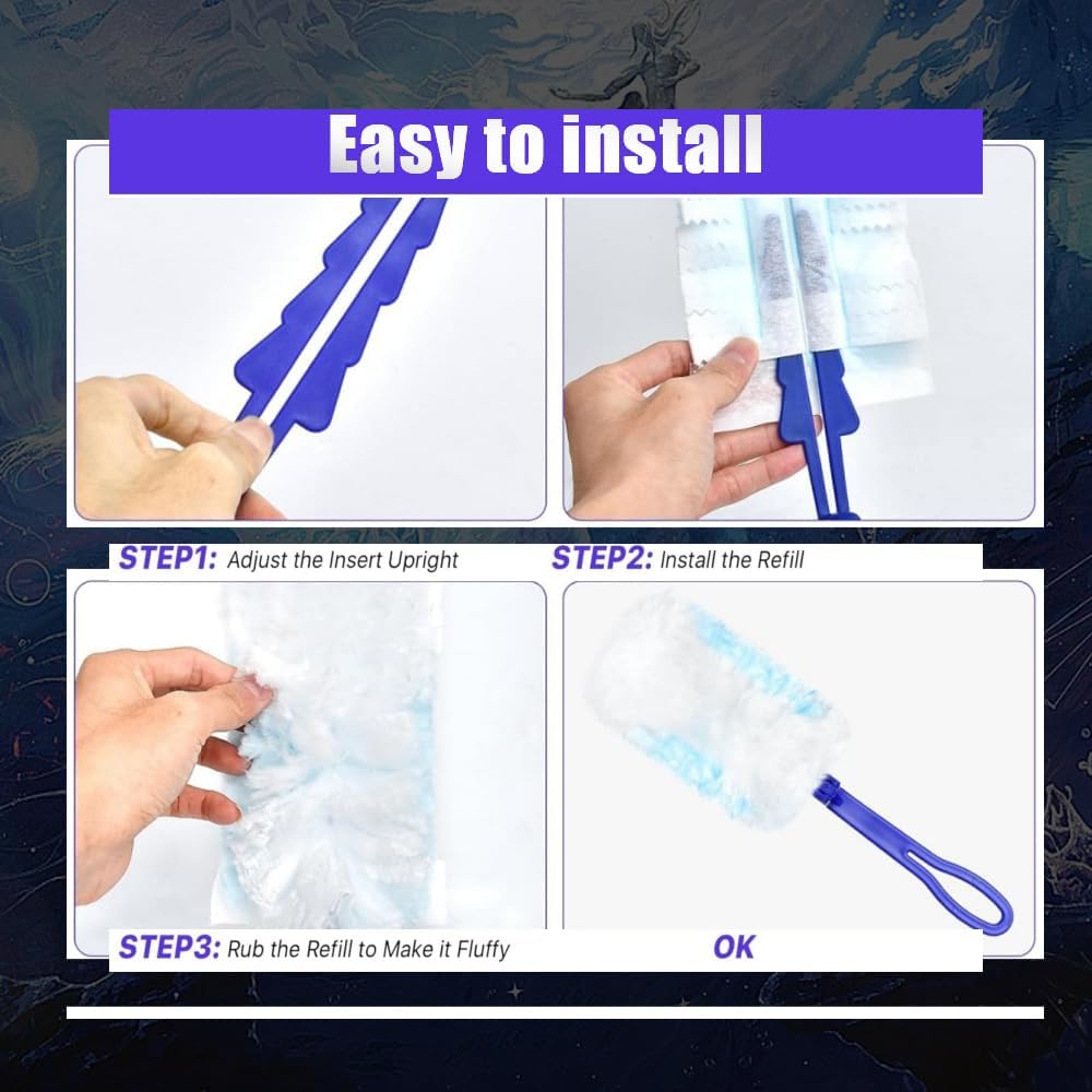 30 Pack Duster Refills Compatible with Swiffer Duster, Heavy Duty Multi Surface Duster Replacement with 1 Extra Handle for Cleaning Furniture, Blinds, Ceiling Fans and Car