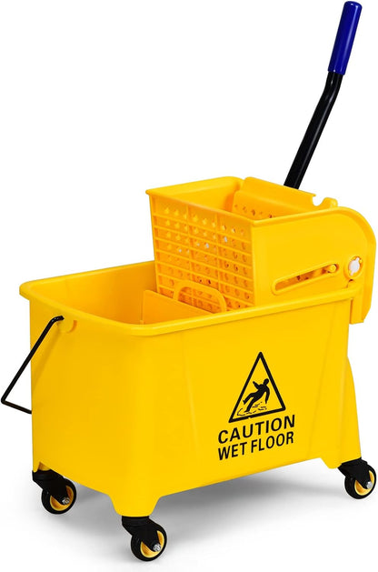 ARLIME Mop and Bucket Set with Wringer On Wheels, 21 Quart Capacity Portable Wringer Trolley on Wheels, Side Press Floor Cleaning Wavebrake w/Handle, Mop Bucket for Home, Commercial, Restaurants