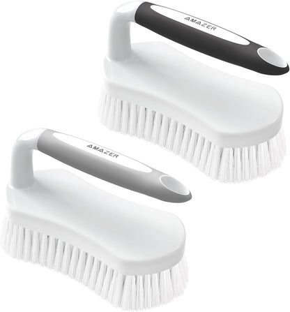 Amazer Scrub Brush for Cleaning Comfort Grip Shower Scrubber Stiff Bristles with Handle Heavy Duty Cleaner Brush for Tub Sink Carpet Floor - Pack of 2 (Green+Green)