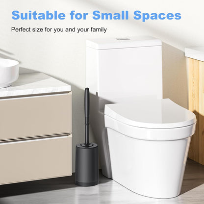 HAMITOR Toilet Bowl Brush Holder Set: Curved Design with Holder for Deep Cleaning Under Rim - Compact Hidden Scrubber for Small Space - Modern RV Bathroom Accessories - White 1 Pack