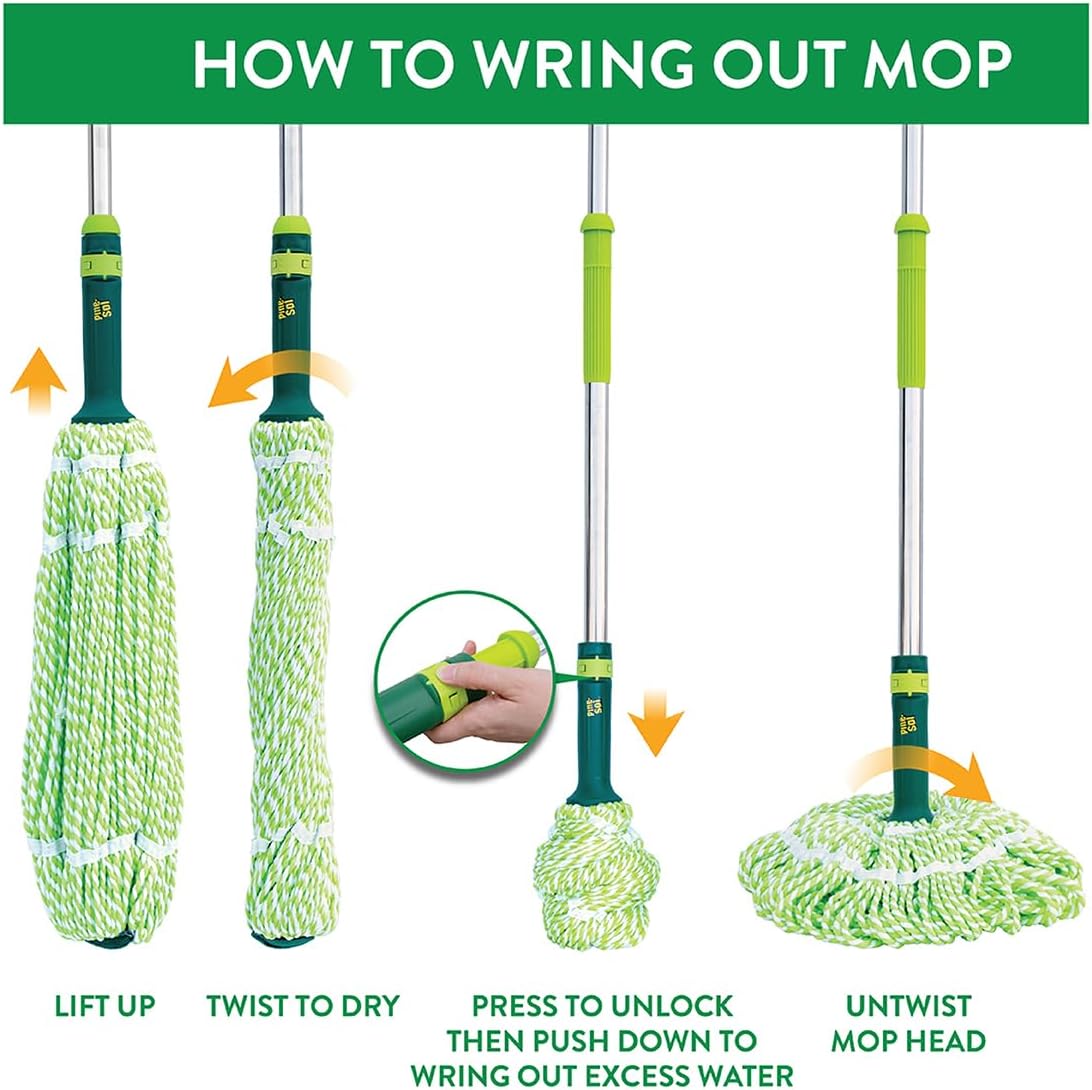 Pine-Sol Broom & Mop Cleaning Set - All-in-One Floor Cleaning Kit with Angled Broom and Dustpan, Twist & Microfiber Mops, Mini Dustpan with Brush, and Wall Mount Storage Rack - 7 Pieces