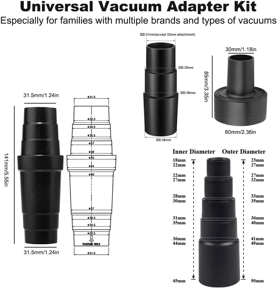 14 Pcs Household Cleaning Vacuum Cleaner Attachments Kit for Shop Vac Accessories with 1 1/4" Vacuum Brush Flexible Crevice Tool, Vacuum Cleaner Straw Tubes and Vacuum Hose Adapter Kit