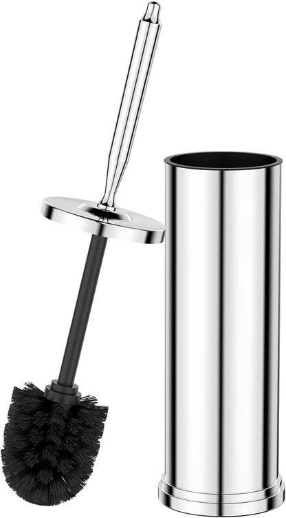 Premium 304 Stainless Steel Toilet Brush and Holder: Weighted Stable Base, Removable Inner Tube, Splash-Proof Design for 360° Thorough Cleaning & Space-Saving Storage,Nickel