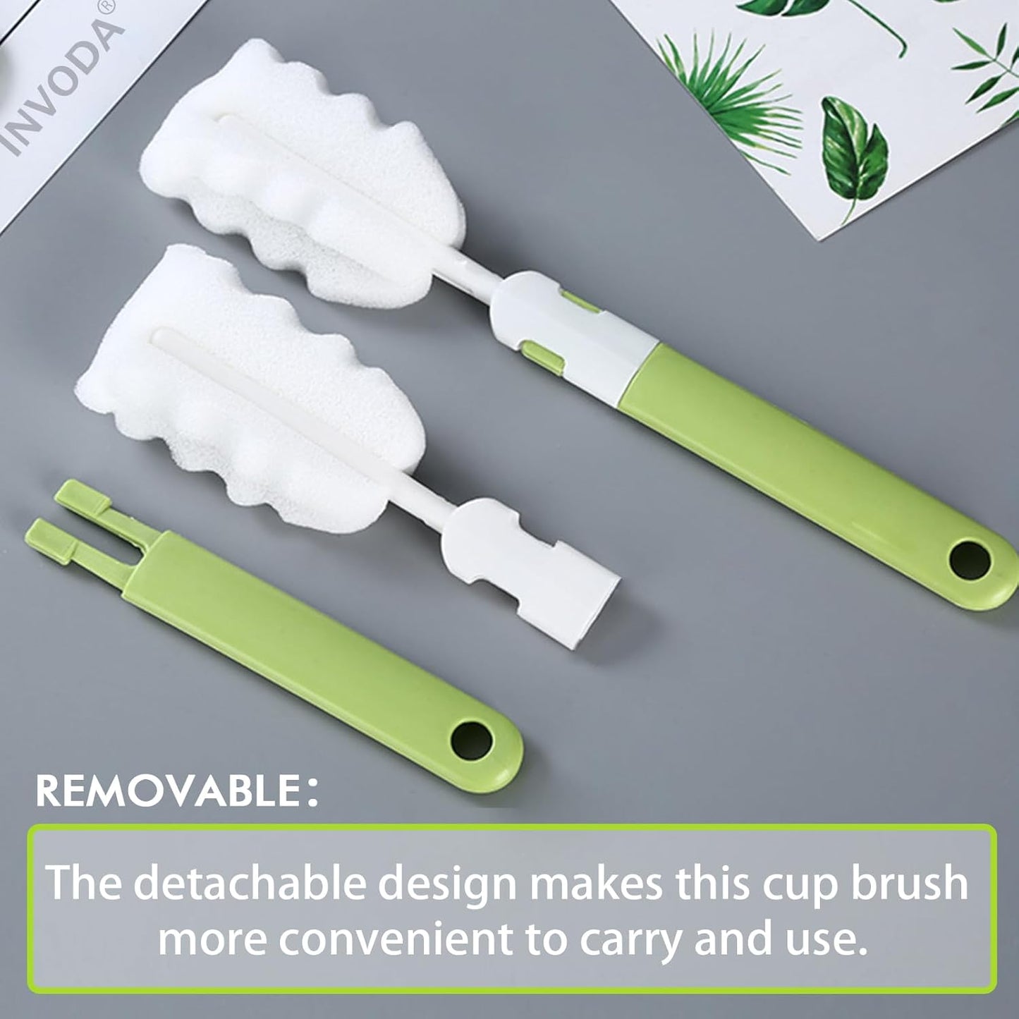 Bottle Brush Sponge Cup Brush Set with 4 Replacement Brush Head Portable Long Handle Water Bottle Cleaner Brush, for Baby Bottles Vacuum Flasks (4 Brushes + 4 Heads)