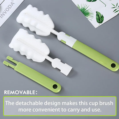 Bottle Brush Sponge Cup Brush Set with 4 Replacement Brush Head Portable Long Handle Water Bottle Cleaner Brush, for Baby Bottles Vacuum Flasks (4 Brushes + 4 Heads)