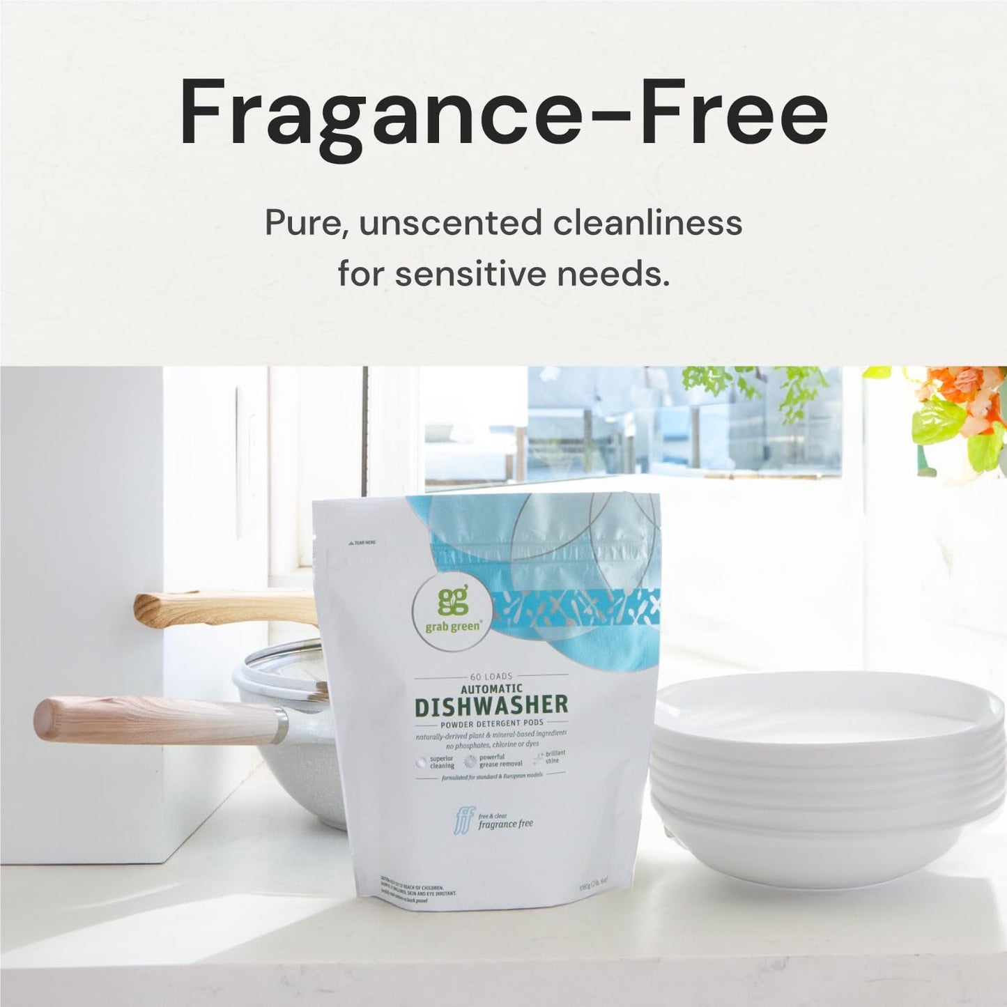Grab Green Automatic Dishwashing Detergent Pods, 60 Count, Thyme Fig Leaf Scent, Plant and Mineral Based, Superior Cleaning, Powerful Grease Removal, Brilliant Shine