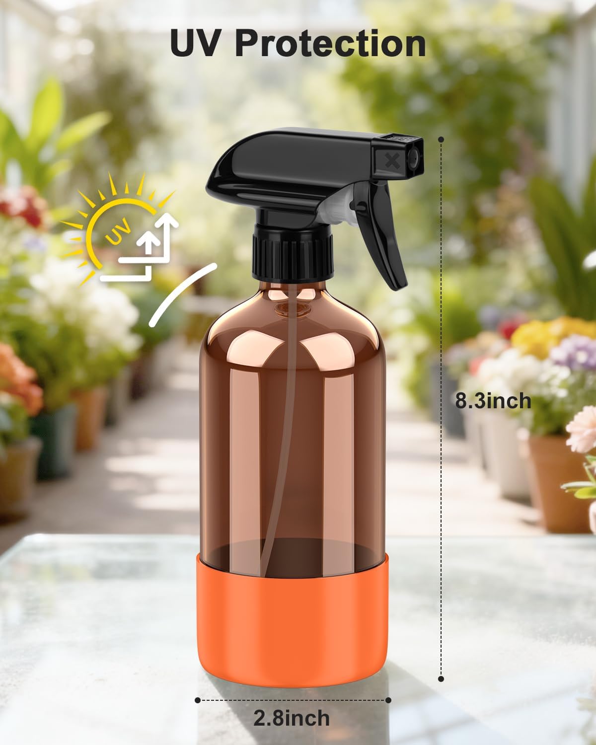 Bontip Amber Glass Spray Bottle with Silicone Sleeve Protection, 16 oz Refillable Spray Bottles for Cleaning Solutions, Plants, Aromatherapy, Facial Hydration (1, Black, 16 oz)