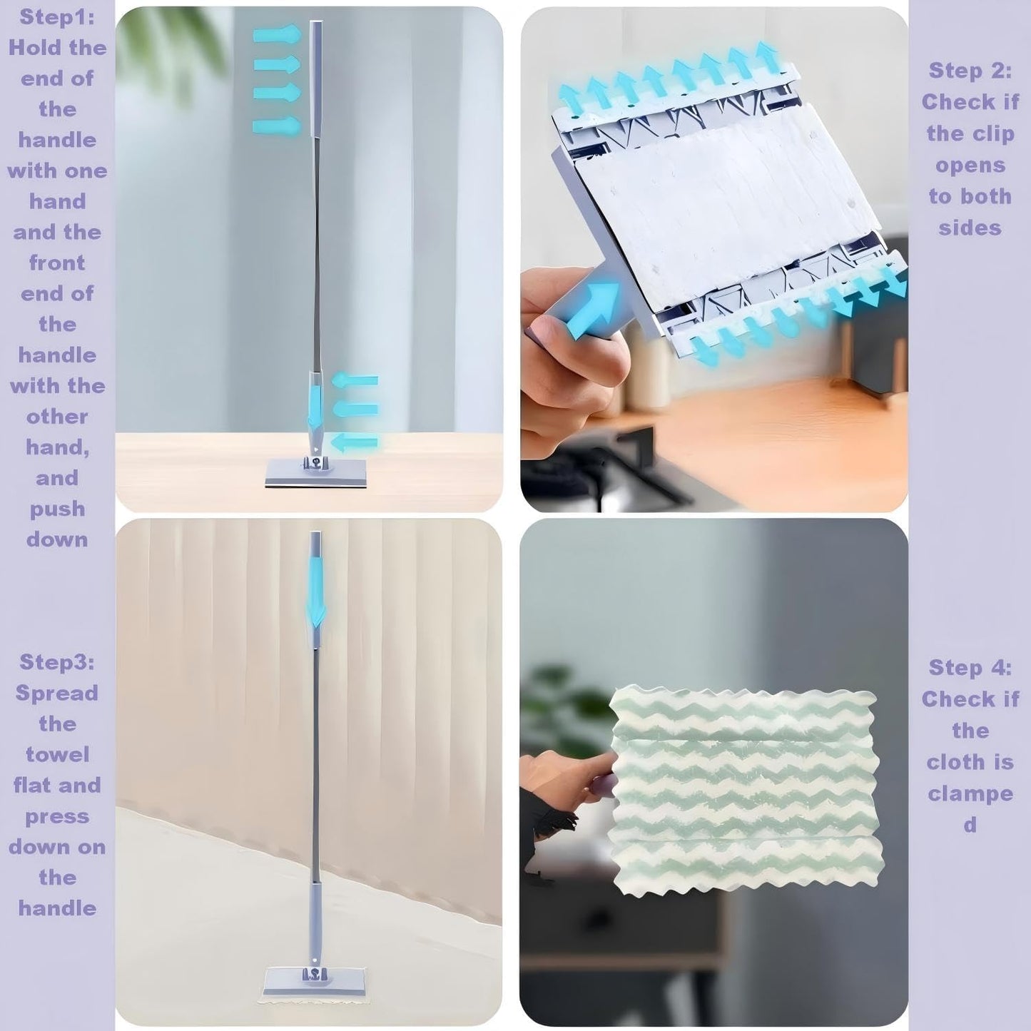 2026 Upgraded Snap Grip Mini Mop, Zero Touch Mini Mops, Cloth Changing Mini-Mop with Automatic Hands Free Push Pull Handle, Disposable Dust Mop, with 5 Non Scratch Wire dishcloths (45.3in+10cloths)