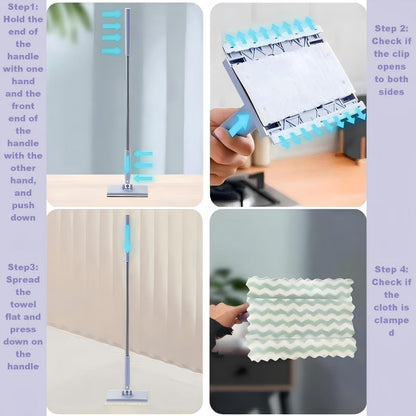 2026 Upgraded Snap Grip Mini Mop, Zero Touch Mini Mops, Cloth Changing Mini-Mop with Automatic Hands Free Push Pull Handle, Disposable Dust Mop, with 5 Non Scratch Wire dishcloths (45.3in+10cloths)