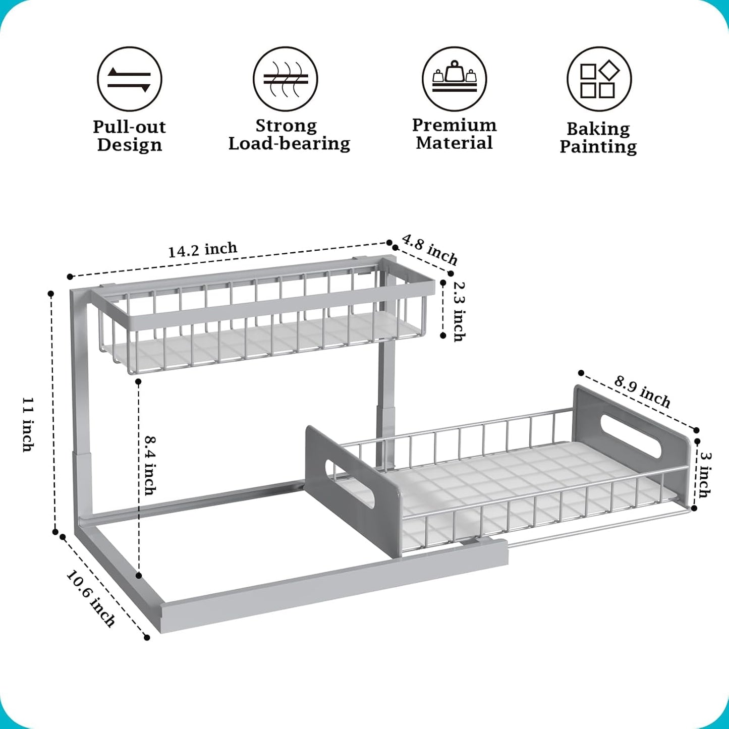 REALINN Under Sink Organizer, L-Shaped 2 Tier Pull Out Cabinet Organizer for Kitchen and Bathroom, Slide Out Under Cabinet Storage, Metal Under Sink Storage with Sliding Drawer, 50 lbs, Black 2 Pack