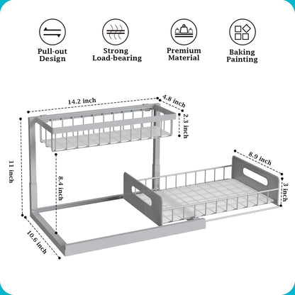REALINN Under Sink Organizer, L-Shaped 2 Tier Pull Out Cabinet Organizer for Kitchen and Bathroom, Slide Out Under Cabinet Storage, Metal Under Sink Storage with Sliding Drawer, 50 lbs, Black 2 Pack