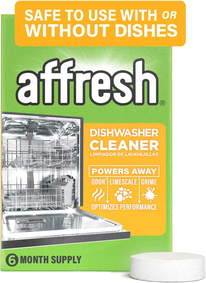 Affresh Dishwasher Cleaner, Helps Power Away Odor Causing Bacteria, Limescale, Mineral Deposits & Grime Inside Pump, Tub & Hoses, 12 Tablets, 1 Year Supply