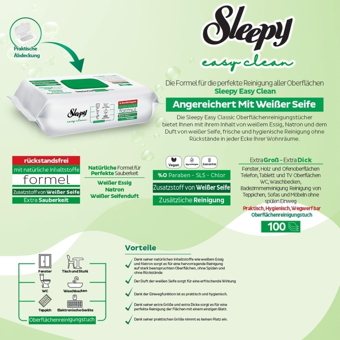 Sleepy Easy Clean All Purpose Cleaning Wet Wipes, Large