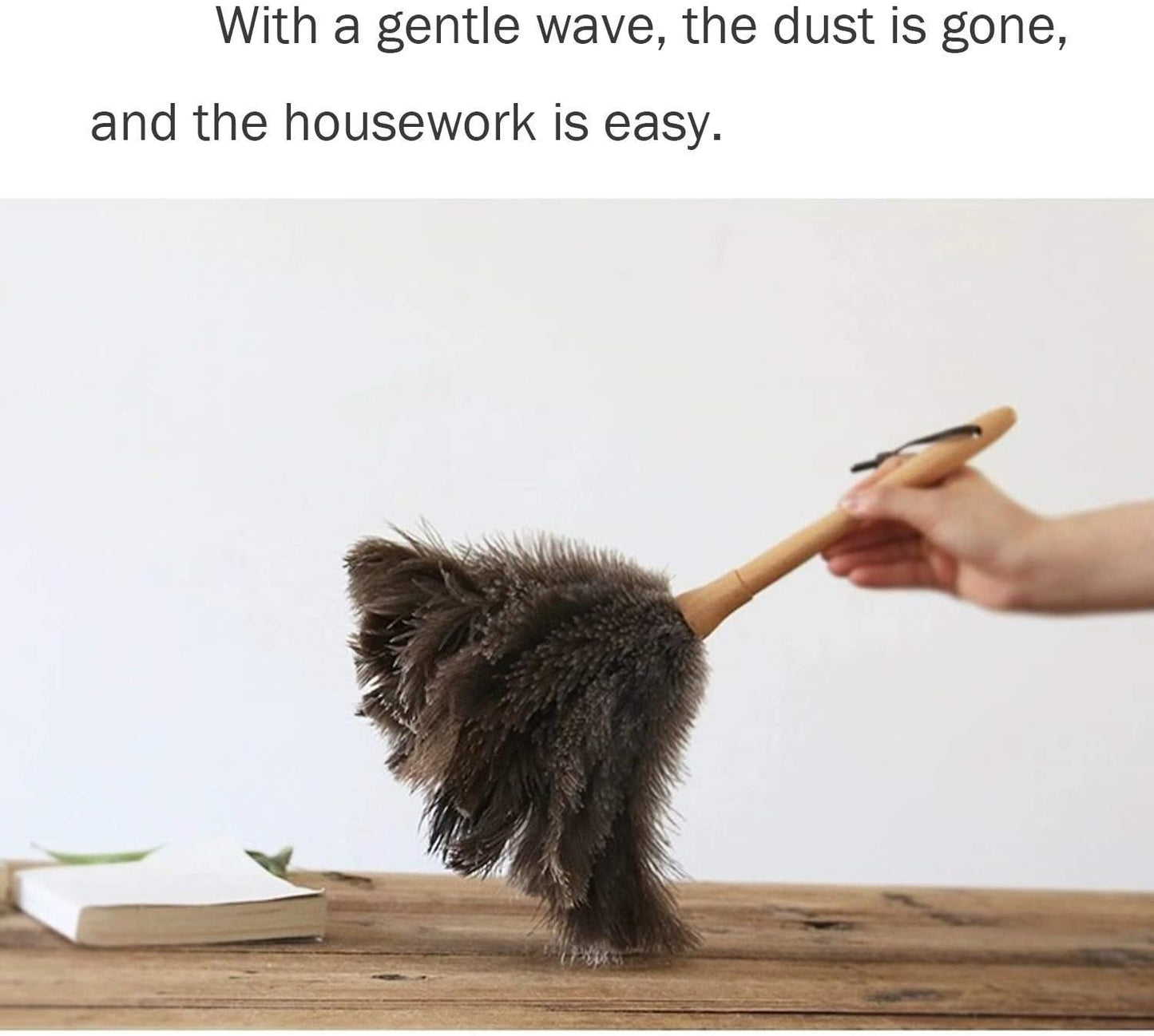 Ostrich Feather Duster for Cleaning-Furniture Dusters with Handle Ddzmz Hand Duster with Fluffy Natural Genuine Feather Reusable Household Duster, Gray and Brown(Length 16")