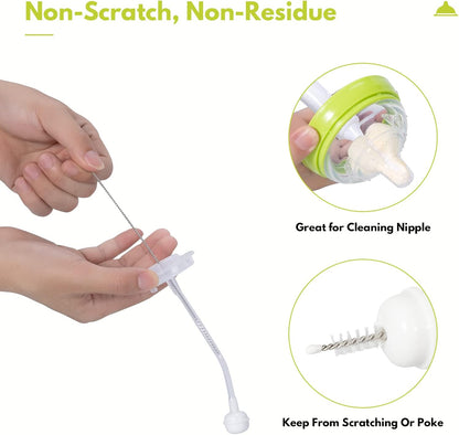 CAREBABYMORE Baby Bottle Brush Set with Nipple Cleaner and Suction, 10.2" Cleaning Brush and 6.5" Sponge Bottle Brush with A Replacement Brush Head and Two 6.7" Straw Brushes, Pack of 5 (Green)