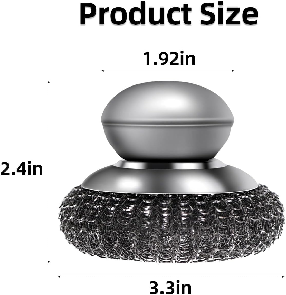 2 Pack Stainless Steel Wool Scrubber with Handle & 2 Pack Replacement Steel Scrubber Wool Pads for Cleaning Iron Pots Dishes Pans Metal Scrubbers for Kitchen Wash Sink Stoves Grills Pot Brush (Silver)
