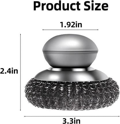 2 Pack Stainless Steel Wool Scrubber with Handle & 2 Pack Replacement Steel Scrubber Wool Pads for Cleaning Iron Pots Dishes Pans Metal Scrubbers for Kitchen Wash Sink Stoves Grills Pot Brush (Silver)