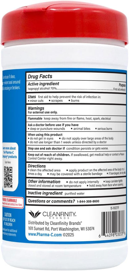 The Pharma-C Company -70% Isopropyl Alcohol Wipes [6 pack - 40ct Canisters] - Bulk IPA First Aid Antiseptic Wound Cleaner with Moisture Lock Lid. For minor cuts, scrapes, and burns.