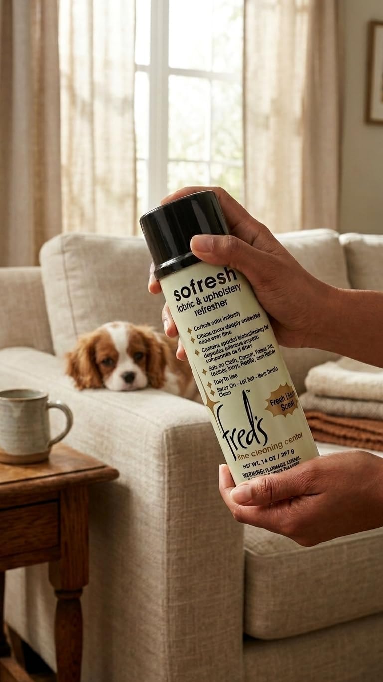 Fred's Fine Cleaning Center Sofresh Fabric and Upholstery Refresher - Odor Eliminator, Fabric Freshener for Couch, Carpet, Rugs, 14 Ounce, Natural Scent, Spray