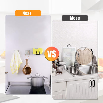 Adhesive Sponge Holder for Kitchen Sink, SUS304 Stainless Steel Scrubber Hanger Sink Caddy Accessories Storage Drain Rack Stand for Scratch Scrub Dishcloth Dishrag Steel Wool Strainer Stopper