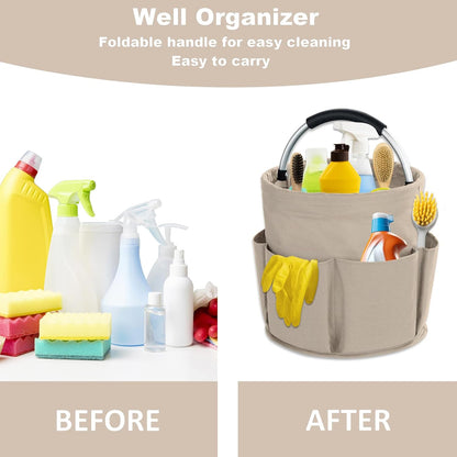 17L Cleaning Caddy with Handle, Cleaning Supplies Organizer, Foldable Storage Basket, Cleaning Supply Caddy, Portable Multi Cleaning Bucket Bag for Home, Garden (Pink)