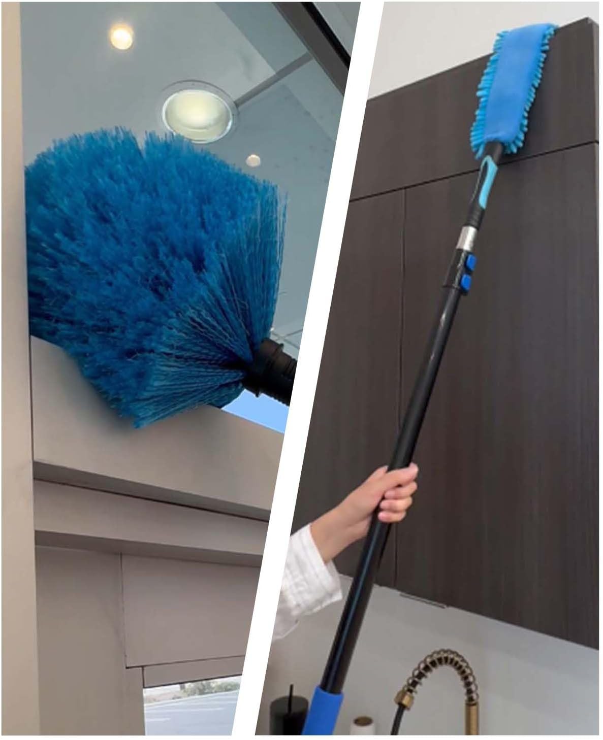 20 Foot Painted Wall Cleaner Mop with 12 Ft Heavy Duty Extension Pole, 3-in-1 High Ceiling Cleaning Tool with 4 Microfiber Chenille Pad, Cobweb Duster, Fan, Baseboard, Window Squeegee Kit (12ft)