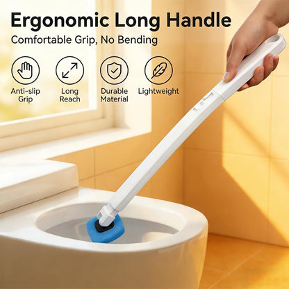Disposable Toilet Bowl Brush with 12 Refills, Plastic Handle, Blue and Yellow, Dual-Color Sponge Heads, Toilet Cleaning Starter Kit (Yellow Refills)