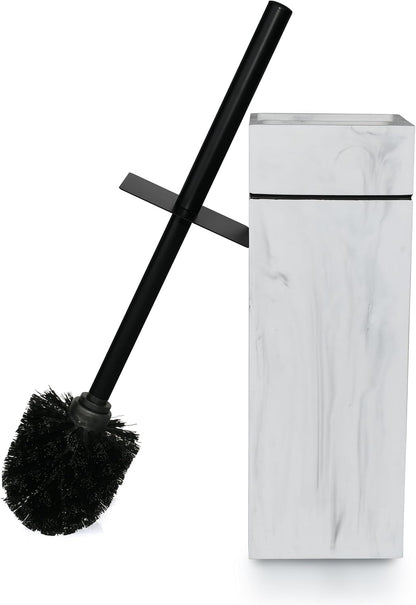 White Floral Branches Design Resin Toilet Bowl Brush and Holder Set, Elegant Bathroom Cleaning Tool with Durable Bristles, Compact and Functional