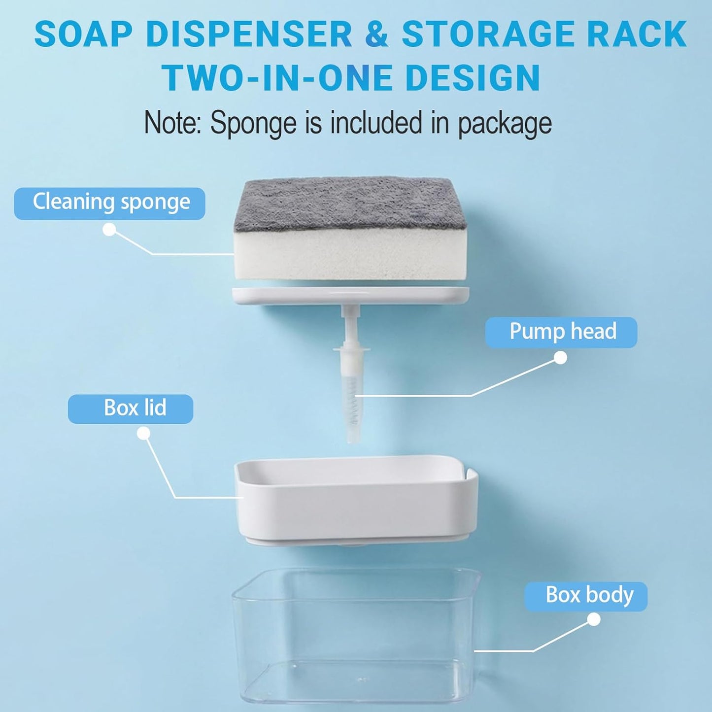 Dish Soap Dispenser Compatible with Dawn - 10oz BPA-Free Plastic Soap Dispenser with Sponge Holder Compatible with Dawn,All-in-One Sink