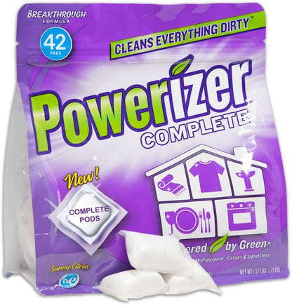 Powerizer Complete Multipurpose Cleaning Pods - Plant and Mineral Based Concentrated Laundry & Dishwasher Detergent | 42 Count | All-in-One Cleaning Solution