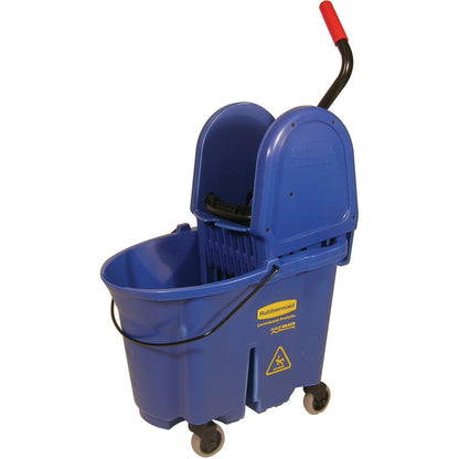 Rubbermaid Commercial Products WaveBrake 35 QT Down-Press Mop Bucket and Wringer Combo on Wheels with Dirty Water Bucket Black for Heavy-Duty Floor Cleaning